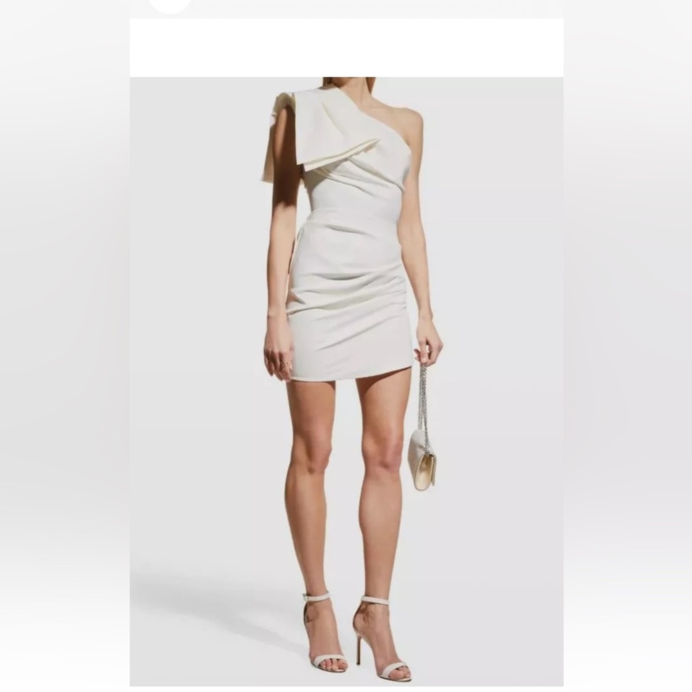 $495 Bronx And Banco Women White Stella Blanc Ruched Mini Bow Dress Size L